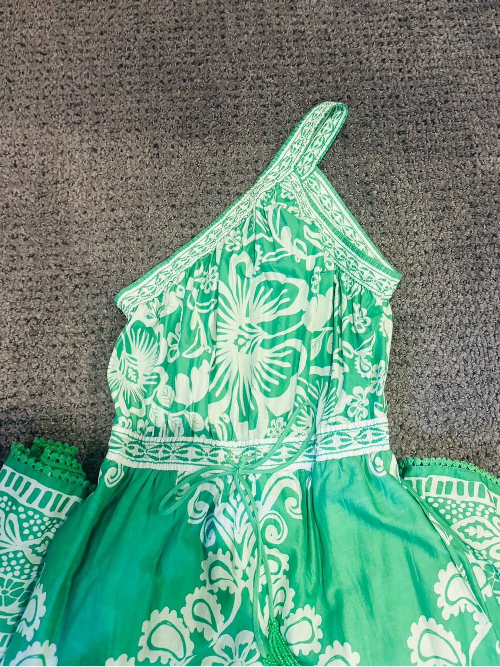 NWT Farm Rio Sweet Garden Green White One Shoulder Cotton Printed Maxi Dress XS - Picture 9 of 11
